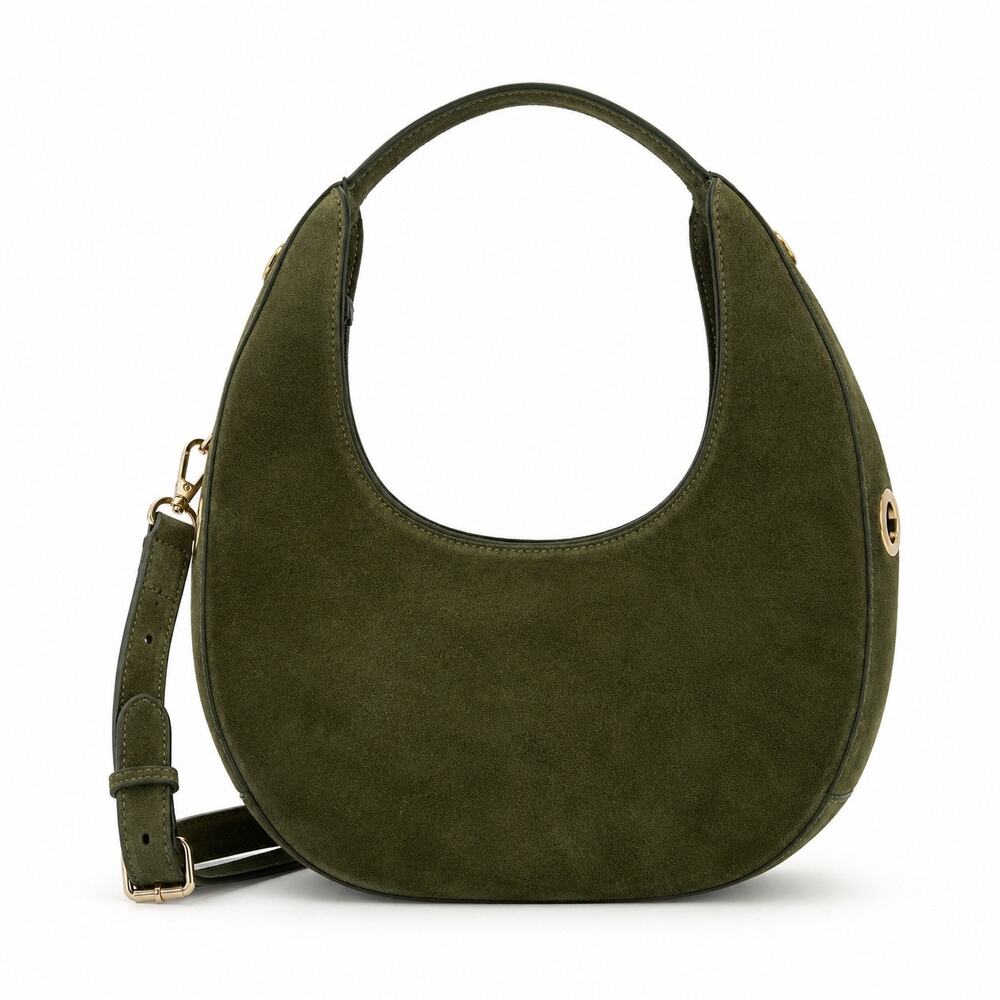 Amerai Linea Moon Bag Olive Green Suede Leather Hobo Shoulder Bag Italy NWT